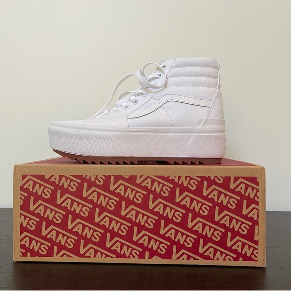 Vans Shoes - Vans Sk8-Hi Stacked True White Canvas Platform Sneakers Women’s Size 8 NWT